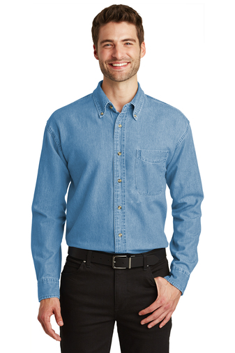 Port Authority® Adult Unisex 6.5-ounce, 100% cotton Long Sleeve Denim Dress Shirt